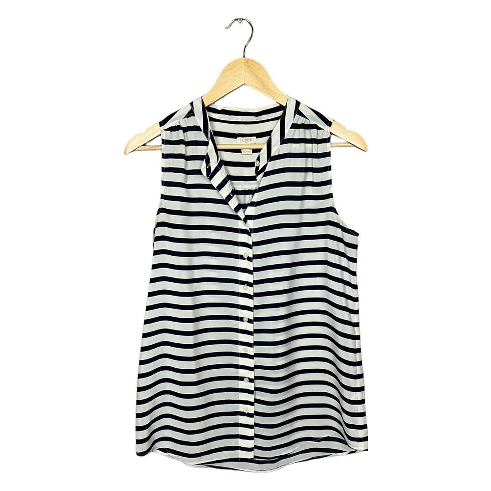 J. Crew Factory Navy and White Sleeveless Blouse